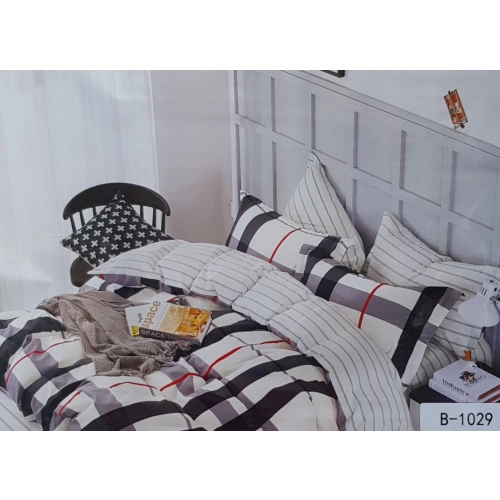 Komplet Pościeli z Bawełny satynowej 200x220 beżowa krata